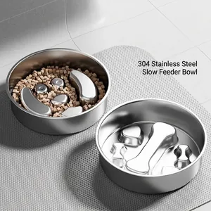 Gamelle Anti-Glouton en Acier Inoxydable pour Chiens Chats Alimentation Lente pour Animaux Antidérapante Épaissie Grade Alimentaire 304
