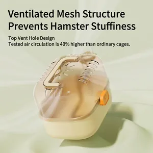 Cage de transport aérée pour hamster avec poignée pour petits animaux, beige et brun