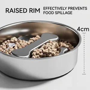 Gamelle anti-glouton en acier inoxydable avec motif d'os et rebord haut de 4cm