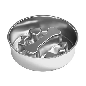 Gamelle anti-glouton durable en acier inoxydable pour chien avec motifs d'os et cœur