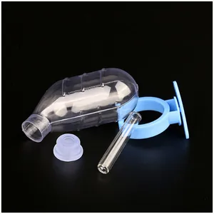 Detailed view of 60ml hamster vacuum water bottle components on black background