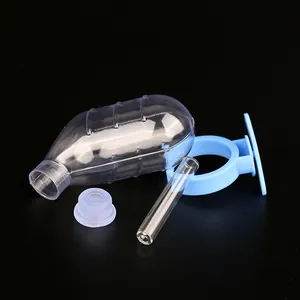 Automatic 60ml vacuum hamster water bottle with blue holder and glass drinking tube