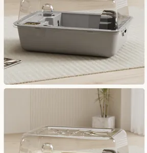 Detailed view of large grey hamster villa cage with transparent top and food bowl