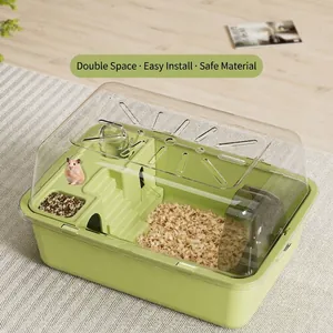 Large Hamster Cage Luxury Villa Portable Small Pet Habitat Transparent Viewing Silent Wheel Water Bottle Exercise Toy Pet House