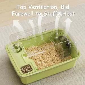 Large breathable hamster cage with transparent top and green base for small pets.