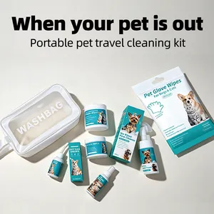 Kit de nettoyage de voyage portable pour animaux avec lingettes et nettoyant chiens et chats