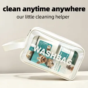 Trousse de toilette portable blanche pour soins d'animaux avec fenêtre transparente et zip