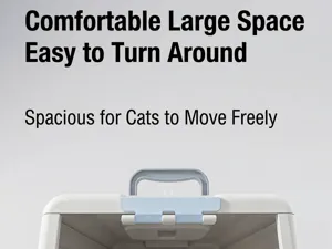 Detailed view of a spacious portable pet carrier with a durable blue latch lock
