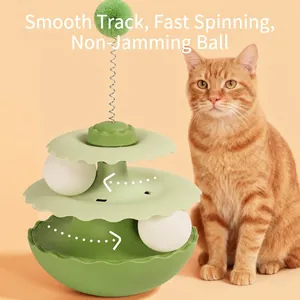 Jouet interactif pour chat à 3 niveaux avec boules rotatives et plumeau à ressort vert