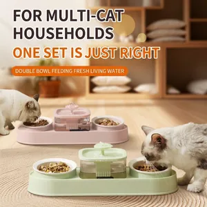 Fuente de agua automática y juego de cuencos de comida para gatos y perros con doble diseño