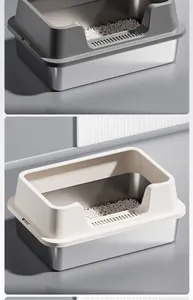 Detailed view of extra large stainless steel cat litter box with high splash-proof fence