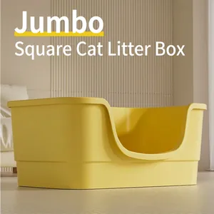 Large Open Cat Litter Box Anti-Splash Raised Fence Pet Toilet U-Shaped Entrance Bathtub Shape Cat Litter Tray With Scoop