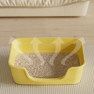 Spacious yellow open-top cat litter box featuring superior air circulation design
