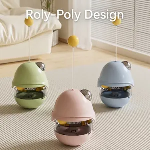 Jouet Culbuto Interactif pour Chat Distributeur Lent Puzzle avec Balle à Herbe à Chat et Baguette pour Chaton Chien