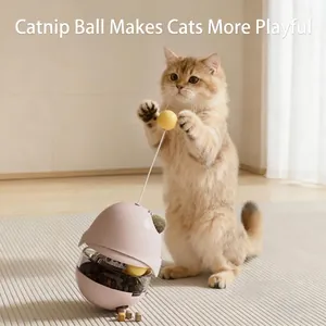 Jouet distributeur de croquettes pour chat avec boule d'herbe à chat et baguette