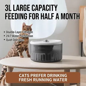 Fontaine à eau automatique de 3L pour animaux avec double filtration et pompe silencieuse