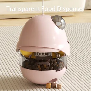 Jouet culbuto interactif rose pour chat avec distributeur de nourriture transparent