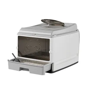 Large fully enclosed cat litter box with pull-out drawer and matching litter scoop