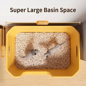 Caja de arena para gatos abierta amarilla extra grande de 50 cm por 35 cm tamaño