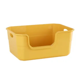 Arenero abierto grande amarillo para gatos con diseño antisalpicaduras para gatitos