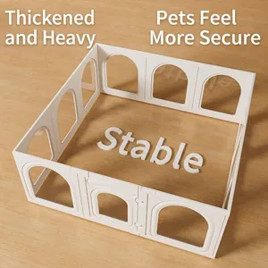 White transparent pet playpen for small dogs on wooden floor