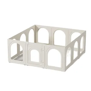 Professional cream-colored indoor pet playpen for small dogs with arched window panels