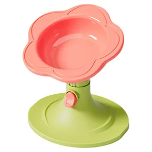 Gamelle réglable en forme de fleur pour chiens et chats avec un support rose et vert stable