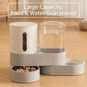 Dispensador Automático de Comida y Agua 2 en 1 para Mascotas Tazón de Gravedad y Fuente de Agua para Gatos y Perros Gris