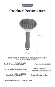 Pet self-cleaning slicker brush for cats and dogs with dimensions 20cm by 10.5cm