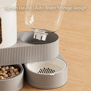 Dispensador automático de comida y agua 2 en 1 para mascotas con sifón integrado