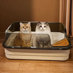 Extra large semi-enclosed cat litter box with high anti-splash shield for multiple cats
