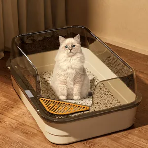 Large semi-enclosed cat litter box with 24cm deep basin and a high splash guard