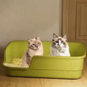 Extra large semi-enclosed green cat litter box with high sides for anti-splash design