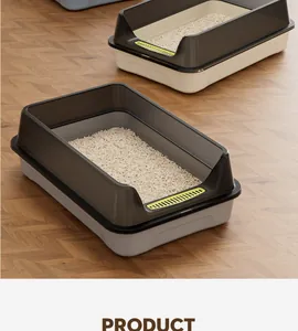 Detailed view of extra-large semi-enclosed cat litter box with high fence for pets