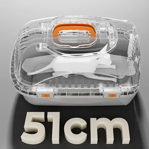 Large portable transparent pet airline carrier for cats and dogs 51cm with top handle