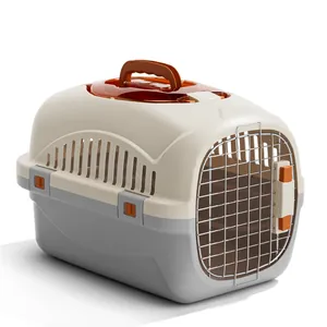 Transportín portátil para mascotas con asa naranja y claraboya para perros y gatos