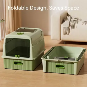 Große faltbare geschlossene Katzentoilette mit platzsparendem grünem Design für Haustiere