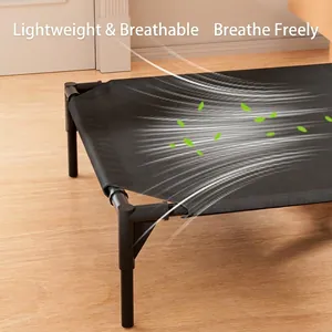 Elevated pet cot for dogs featuring breathable black mesh and moisture-proof design