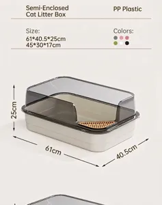 Detailed dimensions of large semi-enclosed cat litter box with high splash guard