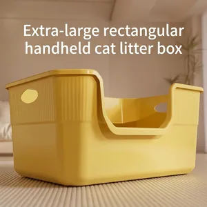 Caja de Arena para Gatos Abierta Extra Grande Antisalpicaduras Valla Alta Semicerrada de Plástico PP Inodoro para Mascotas con Pala