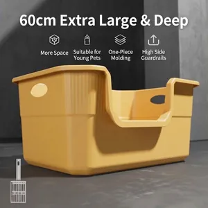 Arenero abierto extra grande de 60cm amarillo con bordes altos y pala para arena