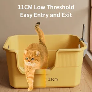 Caja de arena abierta extra grande para gatos con entrada baja de 11 cm y bordes