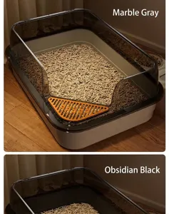Detailed view of the extra-large cat litter box in Cloud Stone Grey and Obsidian Black