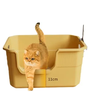Arenero para gatos extra grande abierto amarillo con entrada baja de 11 cm