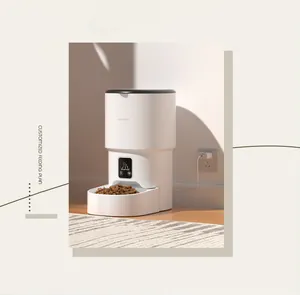 White automatic pet feeder with smart LCD display and customized feeding schedule