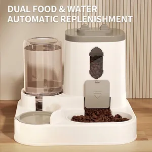 2-in-1 automatische voer- en waterdispenser voor katten en honden in het wit