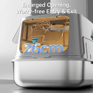 Large stainless steel enclosed cat litter box with 26cm front opening