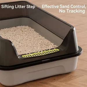 Large semi-enclosed cat litter box with high walls and sifting pedal for anti-tracking