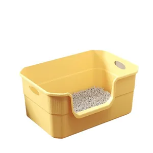 Arenero para gatos amarillo grande semicerrado con paredes altas antisalpicaduras
