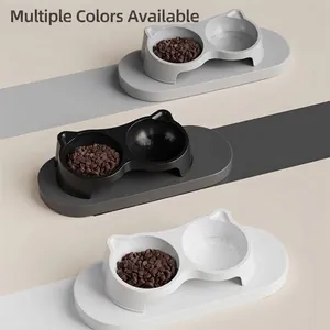 Ensemble de bols surélevés inclinés pour chats avec protection du cou et tapis